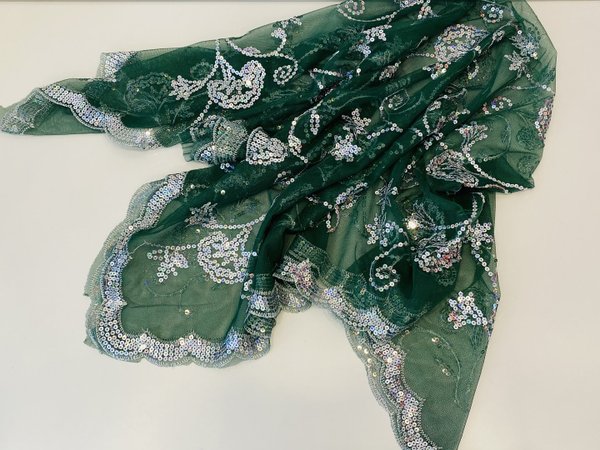 Henna Kopftuch mit Handschuhen 3 tlg. Set "Grün - Silber"