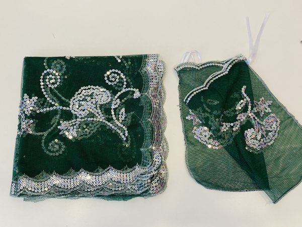 Henna Kopftuch mit Handschuhen 3 tlg. Set "Grün - Silber"