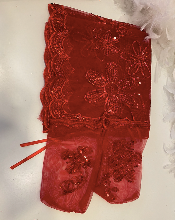 Henna Kopftuch mit Handschuhen 3 tlg. Set "Rot - Pailletten"