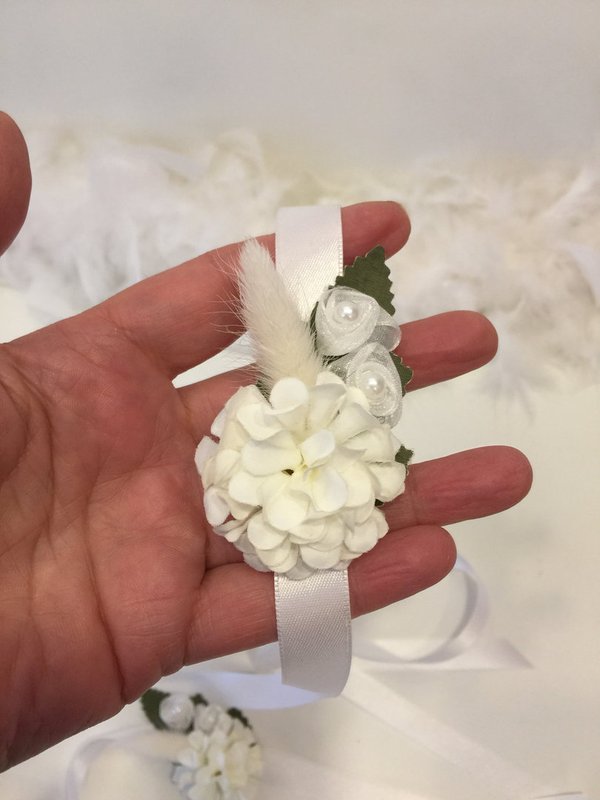Brautjungfer Blumenarmband "Trockenblume Weiss "